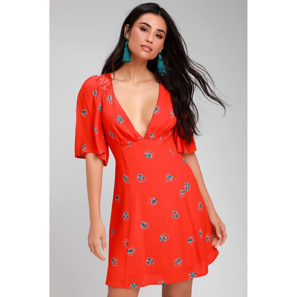 Free People Red Floral Mini Dress